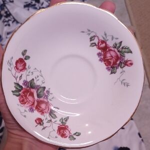 Floral Saucer with Gold Trim Bone China
